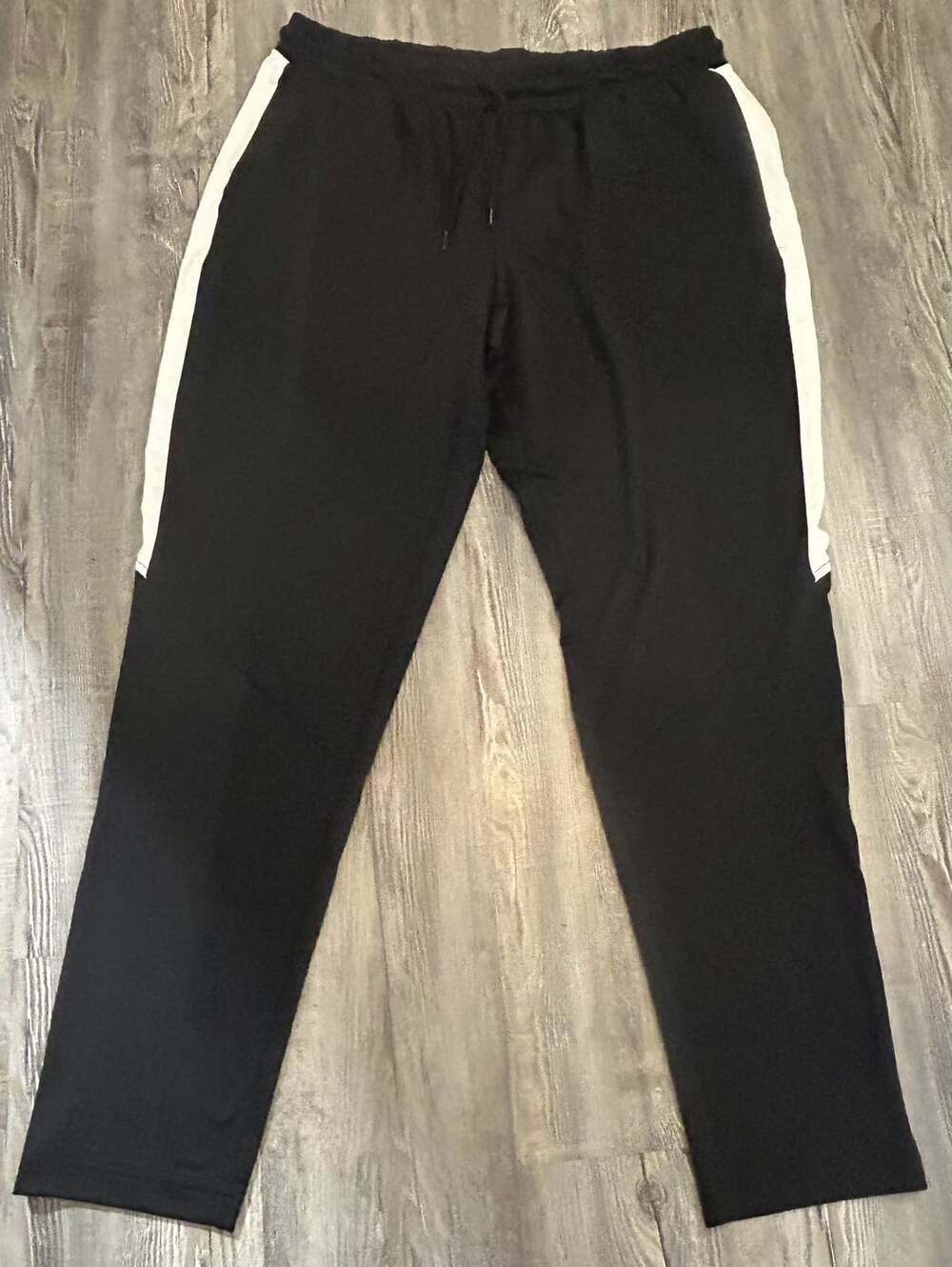 Zelos Men's Athletic Jogger Pants Black White Stripe Size Large
